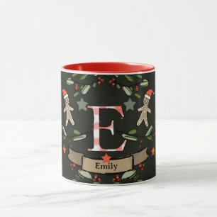 Taza Monograma "E" de Navidades retro curados con nombr