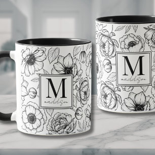 Taza Monograma Elegante Blanco Negro