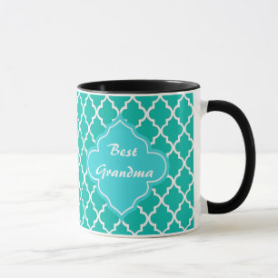 Taza Monograma elegante, clásico, verde azulado de quat