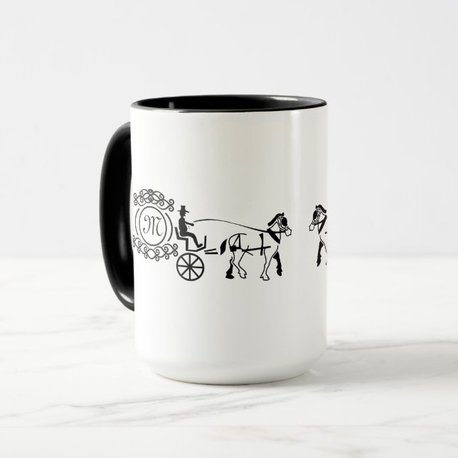 Taza Monograma elegante de Boda de caballos dibujado (Anverso izquierdo)