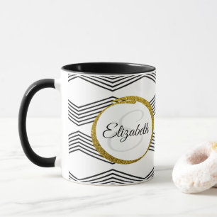 Taza Monograma elegante de letra inicial   Blanco y neg