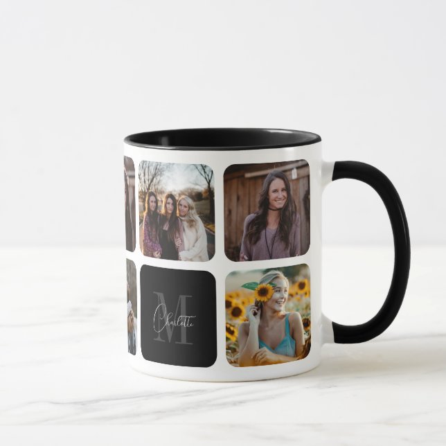 Taza Monograma elegante del grupo de nombres de fotogra (Derecha)