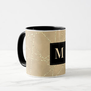 Taza Monograma Elegante Dorado Falso Brillo