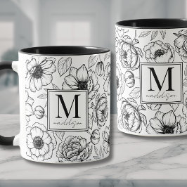 Taza Monograma Elegante en Blanco y Negro