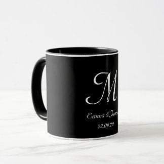 Taza Monograma Elegante Negro y Blanco Nombre Inicial 