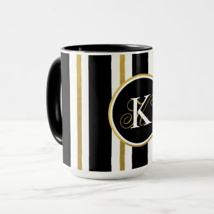 Taza Monograma elegante personalizado de franjas de oro