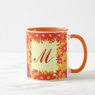 Taza Monograma enmarcado con flores - rojo y oro