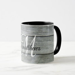 Taza Monograma estilo rústico rústico-gris personalizad