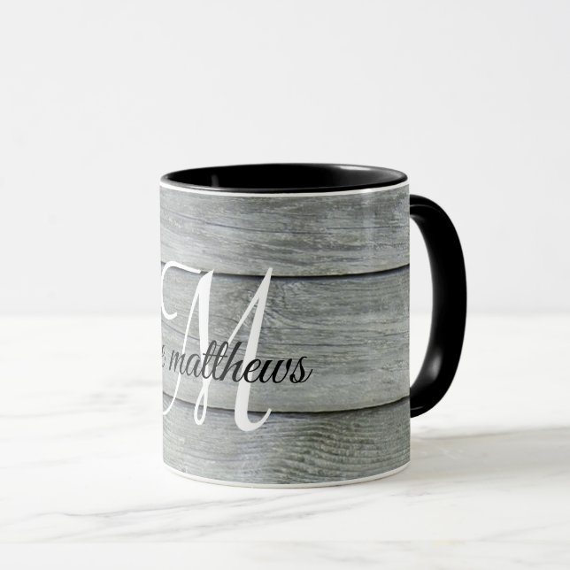 Taza Monograma estilo rústico rústico-gris personalizad (Anverso derecho)