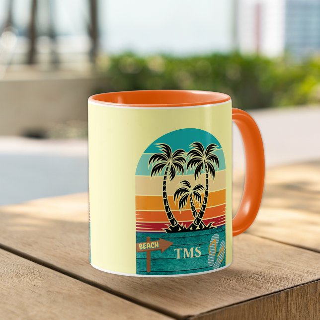 Taza Monograma FlipFlops retro tropical de árbol de pal (Subido por el creador)
