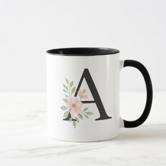 Taza Monograma Floral A – Letra A Elegante con Sua