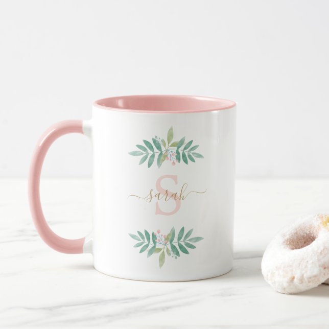 Taza Monograma floral acuarela (Con donut)