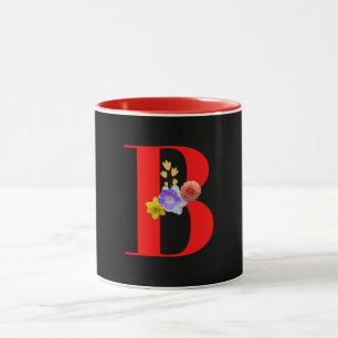 Taza Monograma Floral B Rojo Interior Negro 