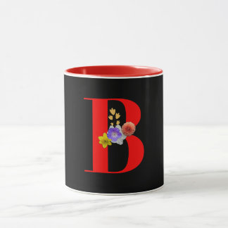 Taza Monograma Floral B Rojo Interior Negro