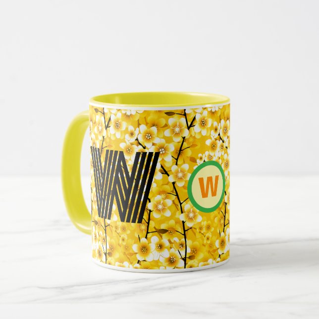 Taza Monograma floral Café Mug (regalo inicial único) (Anverso izquierdo)