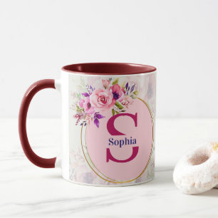 Taza Monograma Floral de Acuarela Personalizado con Nom