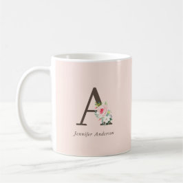 Taza Monograma floral de acuarela rosa