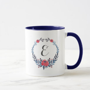 Taza Monograma floral de los rosas rojos el   de la