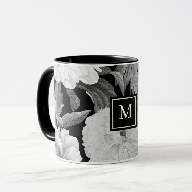 Taza Monograma floral de personas negras y blancas (Anverso izquierdo)