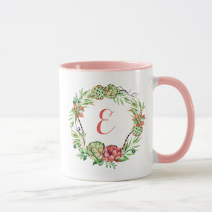 Taza Monograma floral del Succulent el   de la boda del