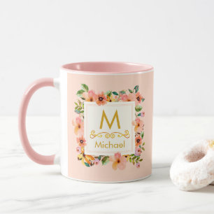 Taza Monograma Floral I Regalo de Nombre Personalizado 