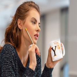 Taza Monograma floral Mug - Letra elegante y escribe u