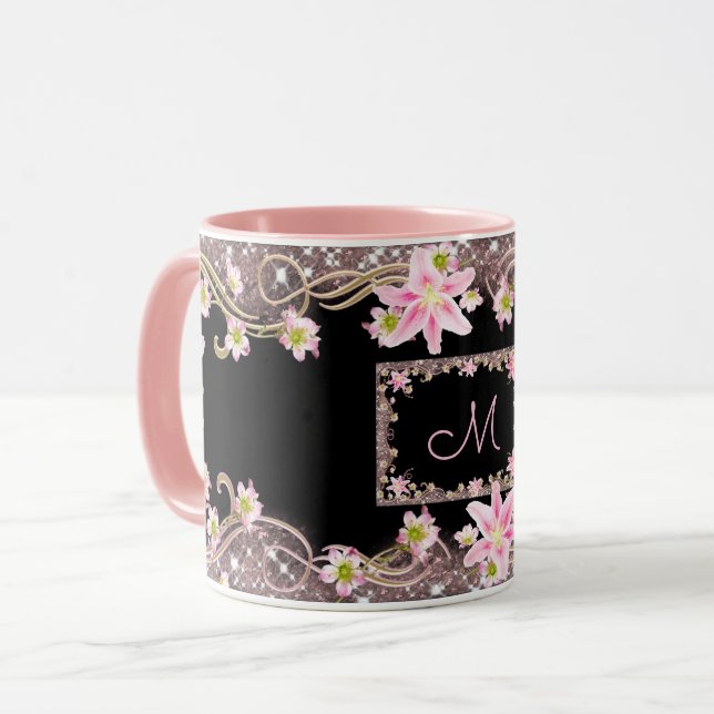 Taza Monograma Floral Negro (Anverso izquierdo)
