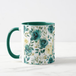 Taza Monograma floral romántico de crema verde verde Ro