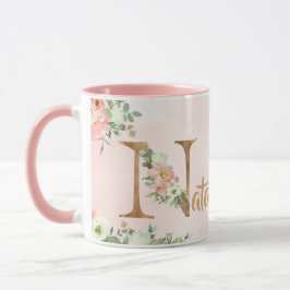 Taza Monograma floral rosa N acuarela con Nombre