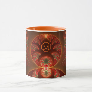 Taza Monograma fractal naranja rojo abstracto luminoso