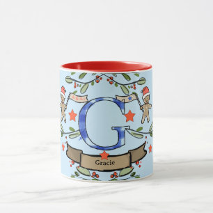 Taza Monograma "G" de Navidades retro curados con nombr
