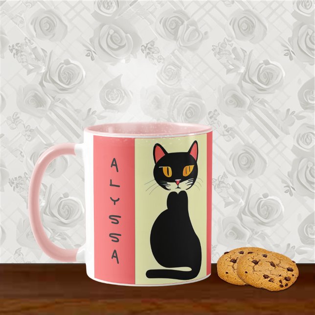 Taza Monograma Gato Negro Rosa Amarillo Mugre (for that pink fancier, and cat fancier.)
