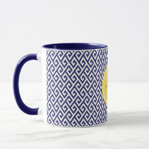 Taza Monograma geométrico dominante griego azul
