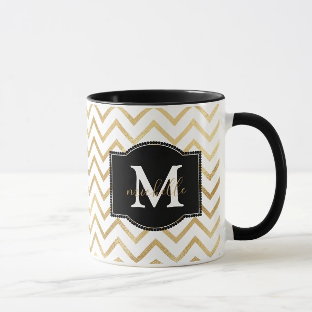 Taza Monograma Gold Zig Zags Personalizado (Derecha)