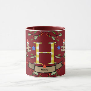 Taza Monograma "H" de Navidades retro curados con nombr