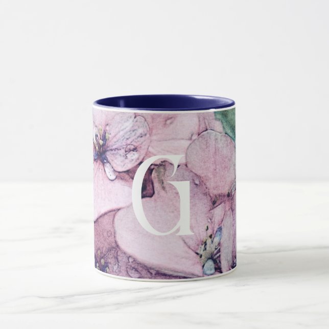 Taza Monograma Hermosa Acuarela Rosa Mug (Centro)