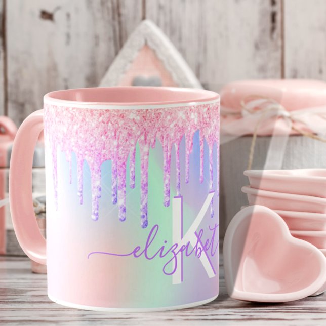 Taza Monograma holográfico unicornio nombre arco iris p (Subido por el creador)