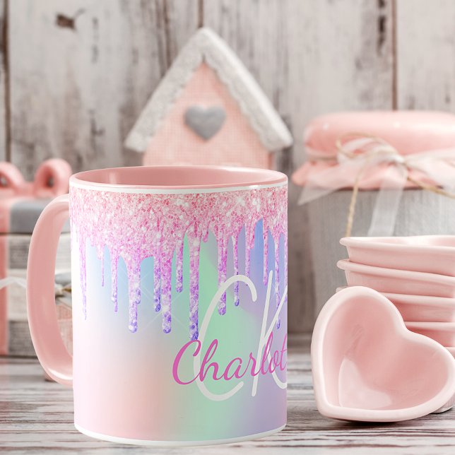 Taza Monograma holográfico unicornio nombre arco iris p (Subido por el creador)