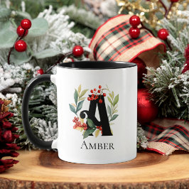 Taza Monograma Inicial A Floral Botanica Wreath Mug