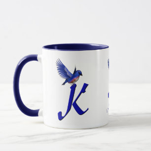 Taza Monograma Inicial Bluebird K Elegante Personalizad