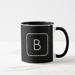 Taza Monograma inicial con estilo moderno   Blanco y ne