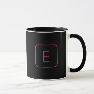 Taza Monograma inicial con estilo moderno   Rosa y negr