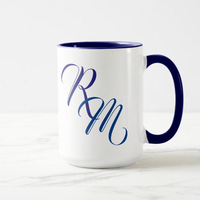 Taza Monograma inicial con guión azul personalizado (Derecha)