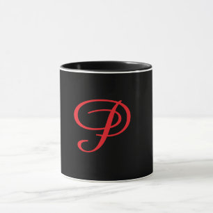 Taza Monograma Inicial Cursiva P Negro 