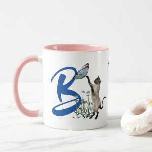 Taza Monograma inicial de gato siamés personalizado B
