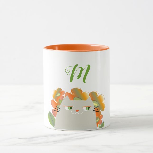Taza Monograma inicial de primavera de las flores gatas (Centro)