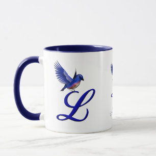 Taza Monograma Inicial L Bluebird Elegante Personalizad