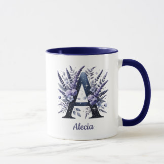 Taza Monograma inicial personalizado A floral nombre pe