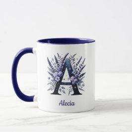 Taza Monograma inicial personalizado A floral nombre pe