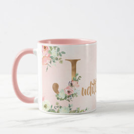 Taza Monograma J de color rosa floral con Nombre
